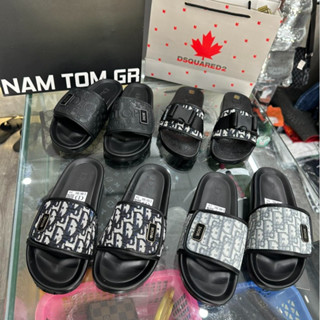  Dép lê dio thêu quai dán - Dio Khuy Bấm thời trang siêu nhẹ quai da bản ngang cho boy phố mã DIO 