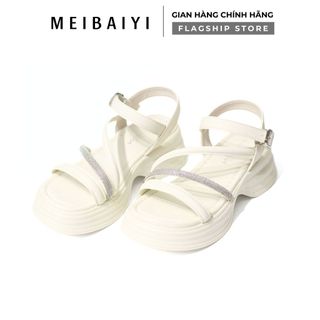 Dép sandal nữ đế bằng Ninshoes quai mảnh đính đá mũi tròn cao 3p basic thời trang nữ