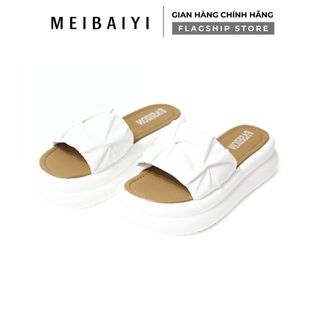 Dép xỏ ngón đế bằng Ninshoes thiết kế quai ngang lót nâu cao 3p siêu êm chân