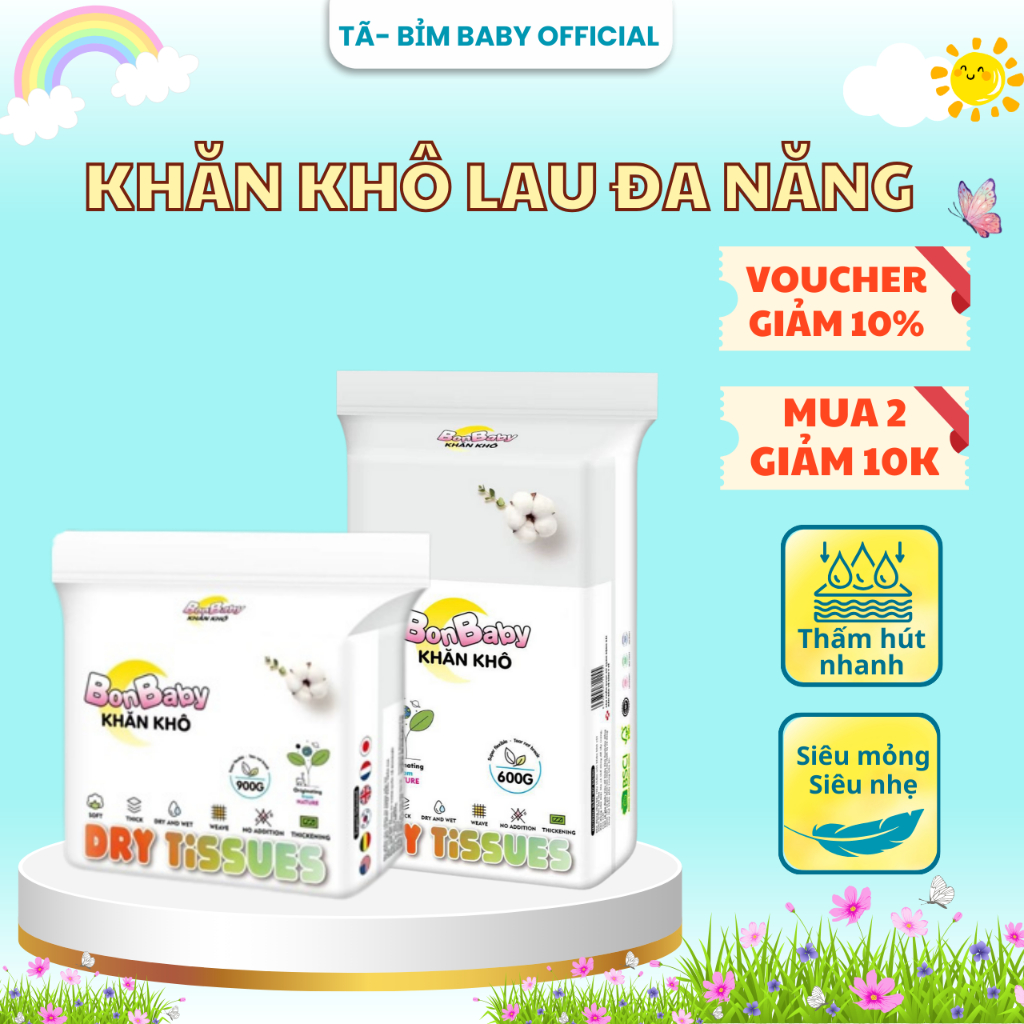 Khăn Khô Lau Đa Năng Bonbaby - Khăn Khô Lau Vệ Sinh, Lau Mặt