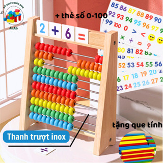  Bàn tính gỗ cho bé học toán bảng tính toán học 100 hạt giúp bé phát triển tư duy  kèm que tính  - đồ chơi An An 