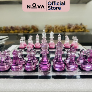 Bộ Cờ Vua Độc Đáo Được Làm Thủ Công Từ Chất Liệu Epoxy Resin - Màu Sắc Tím - Hồng