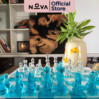 Bàn cờ vua cao cấp trong suốt epoxy resin - bàn cờ vua theo yêu cầu - resin artisan