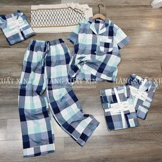 Bộ pajama nữ G.U áo cộc tay và quần dài kẻ hàng xuất dư xịn