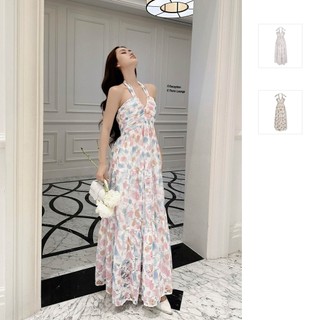 Đầm Nữ Dài Ombre Flower Halter, Chất Vải Ren In Họa Tiết Thoải Mái, WDD032, SOMEHOW