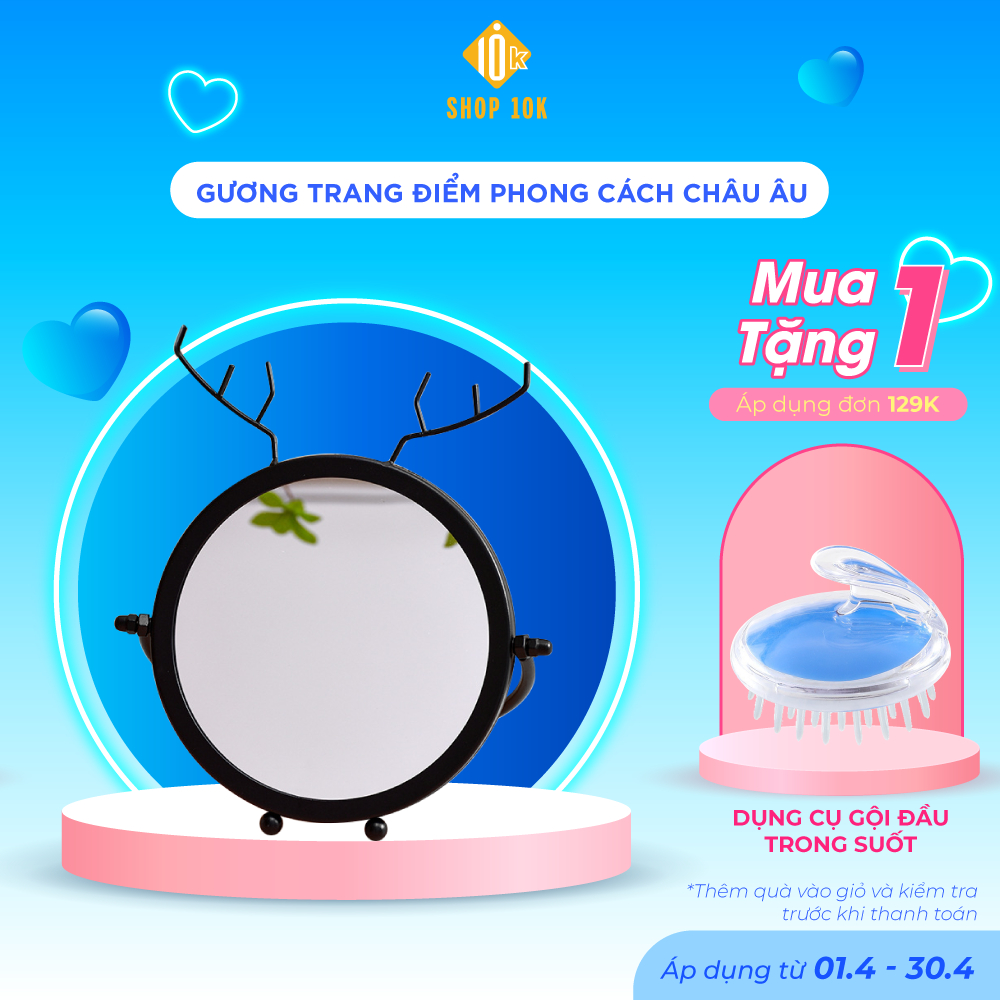 Gương tròn kim loại để bàn trang điểm phong cách châu âu đơn giản, dễ thương thanh lịch- SHOP10K