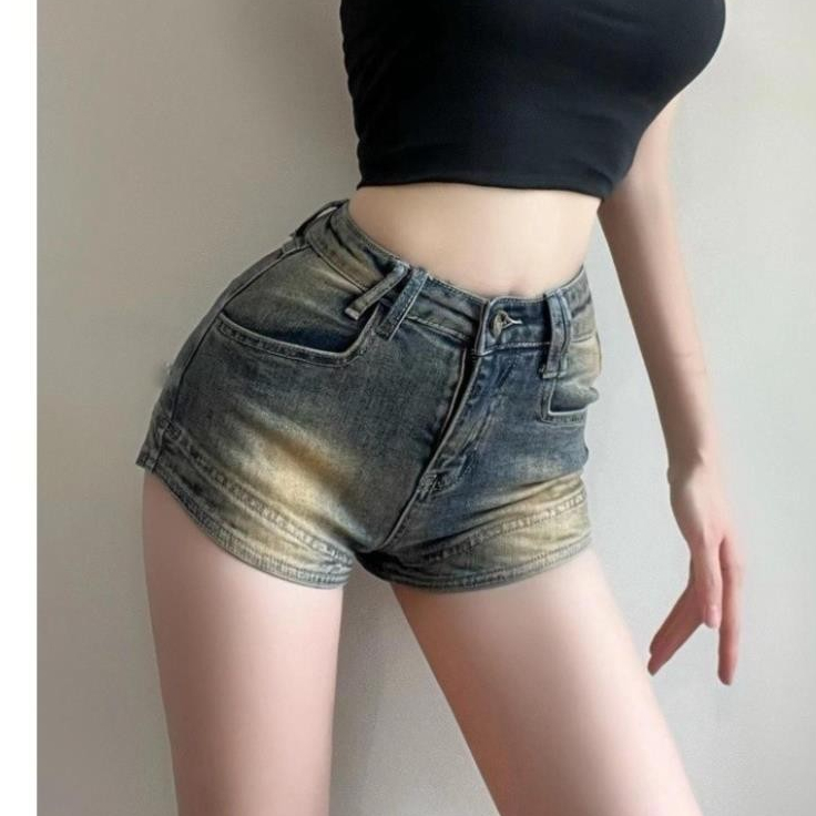 Quần Short Jeans Nữ , Quần Đùi Nữ Chất Liệu Demin Màu Xanh Cổ Điển Đơn Giản L001