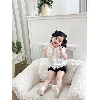 Sơ mi cổ ren điệu đà, sooc bèo cạp chun