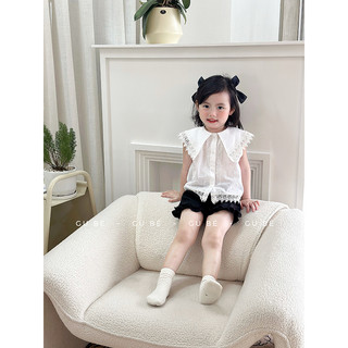 Sơ mi cổ ren điệu đà, sooc bèo cạp chun