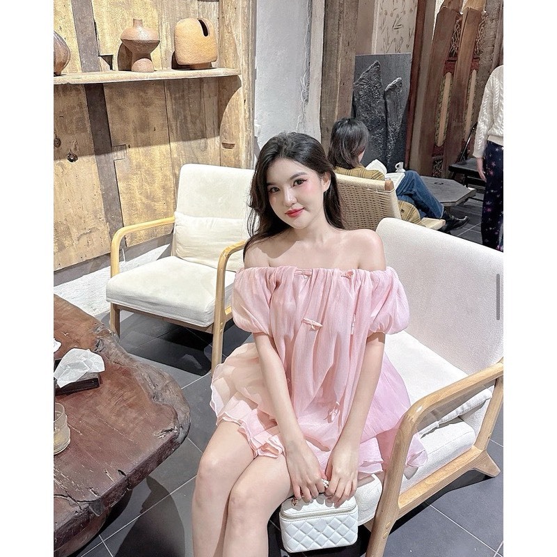 [TẶNG KÈM QUẦN] áo trễ vai voan tơ quả bí đính nơ bồng bềnh tiểu thư bánh bèo 2 lớp A738 SUTANO | BigBuy360 - bigbuy360.vn