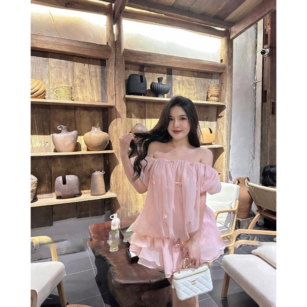 [TẶNG KÈM QUẦN] áo trễ vai voan tơ quả bí đính nơ bồng bềnh tiểu thư bánh bèo 2 lớp A738 SUTANO | BigBuy360 - bigbuy360.vn