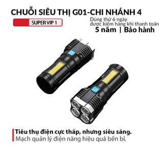 Đèn pin cầm tay chiếu xa siêu sáng 4 bóng 4 chế độ sạc usb, đèn pin led, du lịch