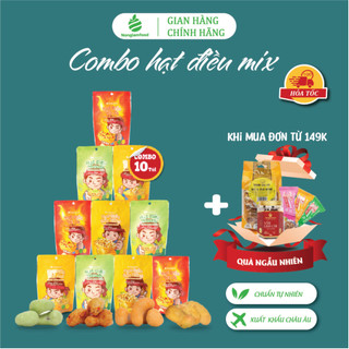 Combo 10 Túi Hạt điều phủ vị Phô mai, Sầu riêng, Tỏi ớt, Wasabi Nonglamfood túi 45g | Ăn vặt healthy