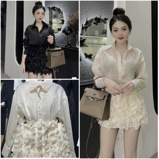 🌸 Set sơ mi tơ phối chân váy hoa 🌸