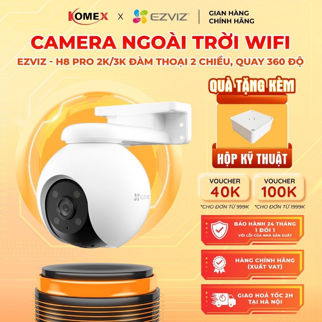 Camera Wifi EZVIZ ngoài trời H8 Pro 3MP/5MP Pro Độ phân giải 2K/3k, 2 chiều