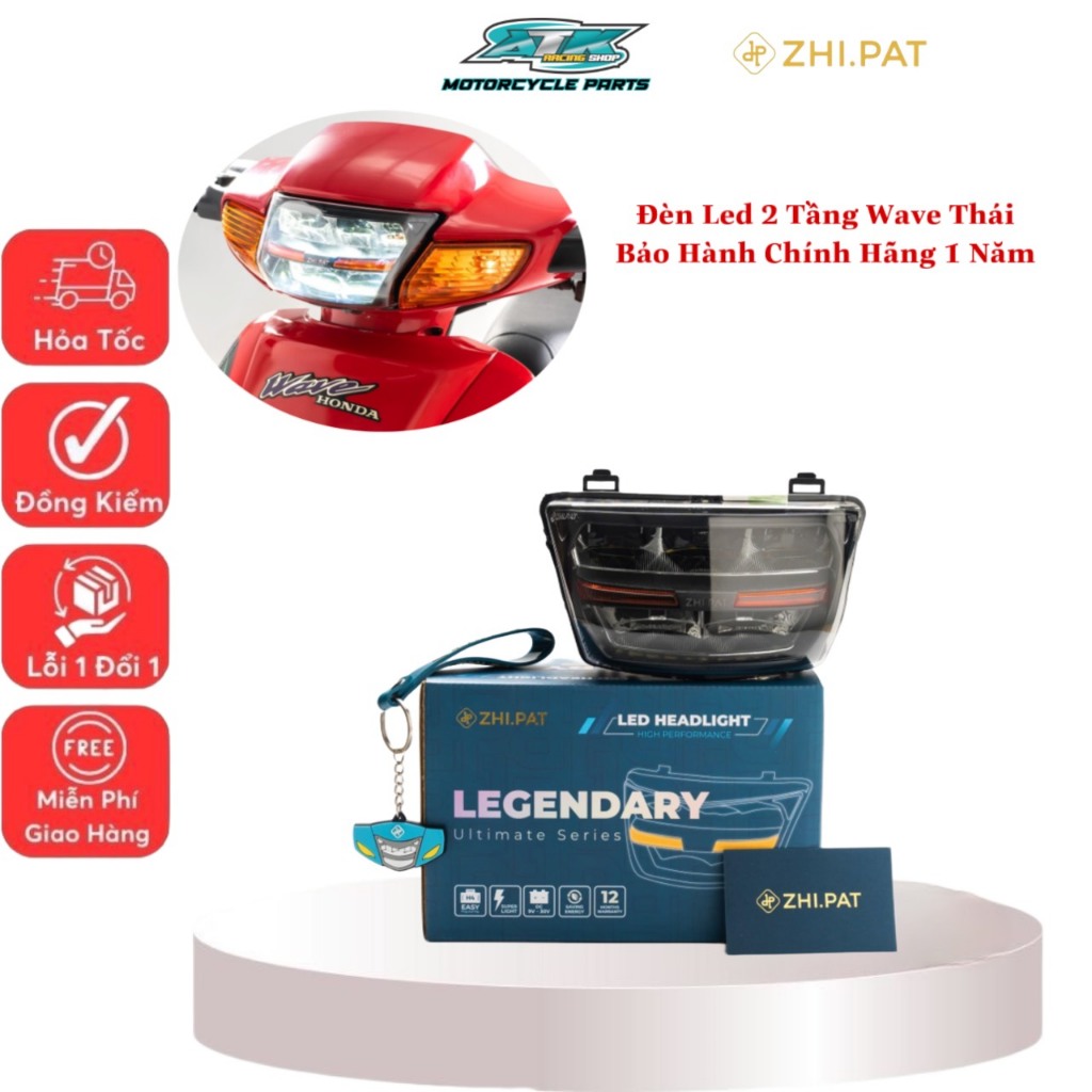 Đèn pha led 2 tầng chính hãng ZHIPAT dành cho xe wave 100, 110 110s wave Thái lan LEGENDARY