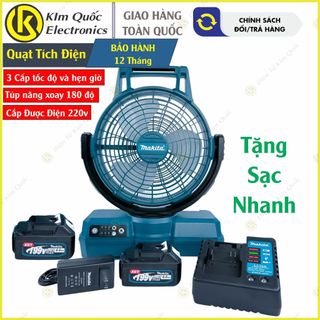 Quạt dùng pin hoặc điện Makita, chân pin phổ thông 4cm tự quay 180 độ có hẹn giờ