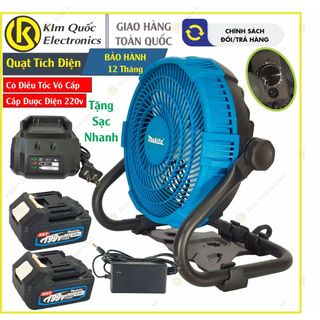 Quạt xanh tích điện Makita chân pin phổ thông 4cm, có điêu tốc vô cấp, đường kính 28cm,chạy trực tiếp được điện 220v