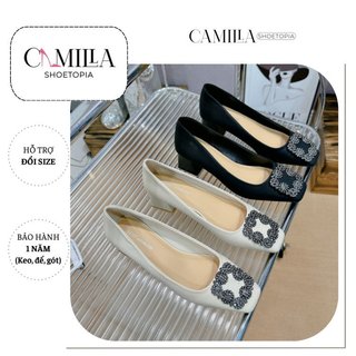 Giày cao gót đế vuông dáng basic công sở đính đá vuông cao 5 phân GB05 - CAMILLA