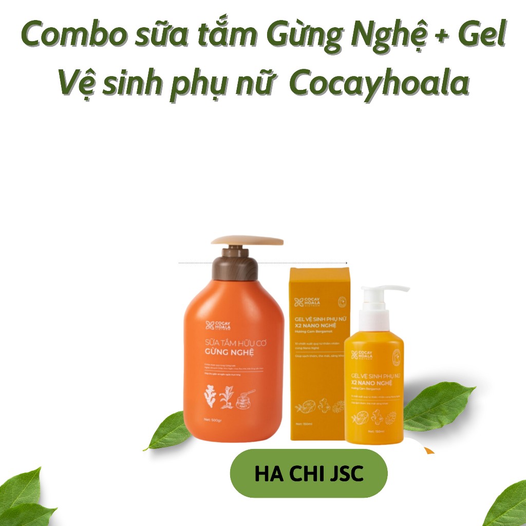 Combo Sữa Tắm Hữu Cơ Gừng Nghệ 500g+ Dung dịch vệ sinh phụ nữ Gel X2 Nano Nghệ 150ml Cocayhoala