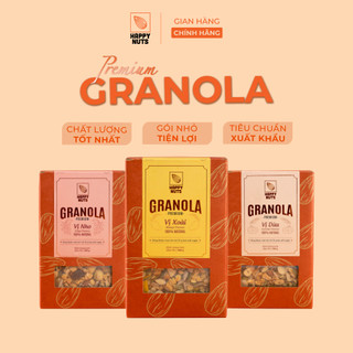 Granola Premium siêu hạt Happy Nuts 250gr, 500gr (3 loại vị) ngũ cốc ăn kiêng giảm cân không đường tốt cho sức khoẻ