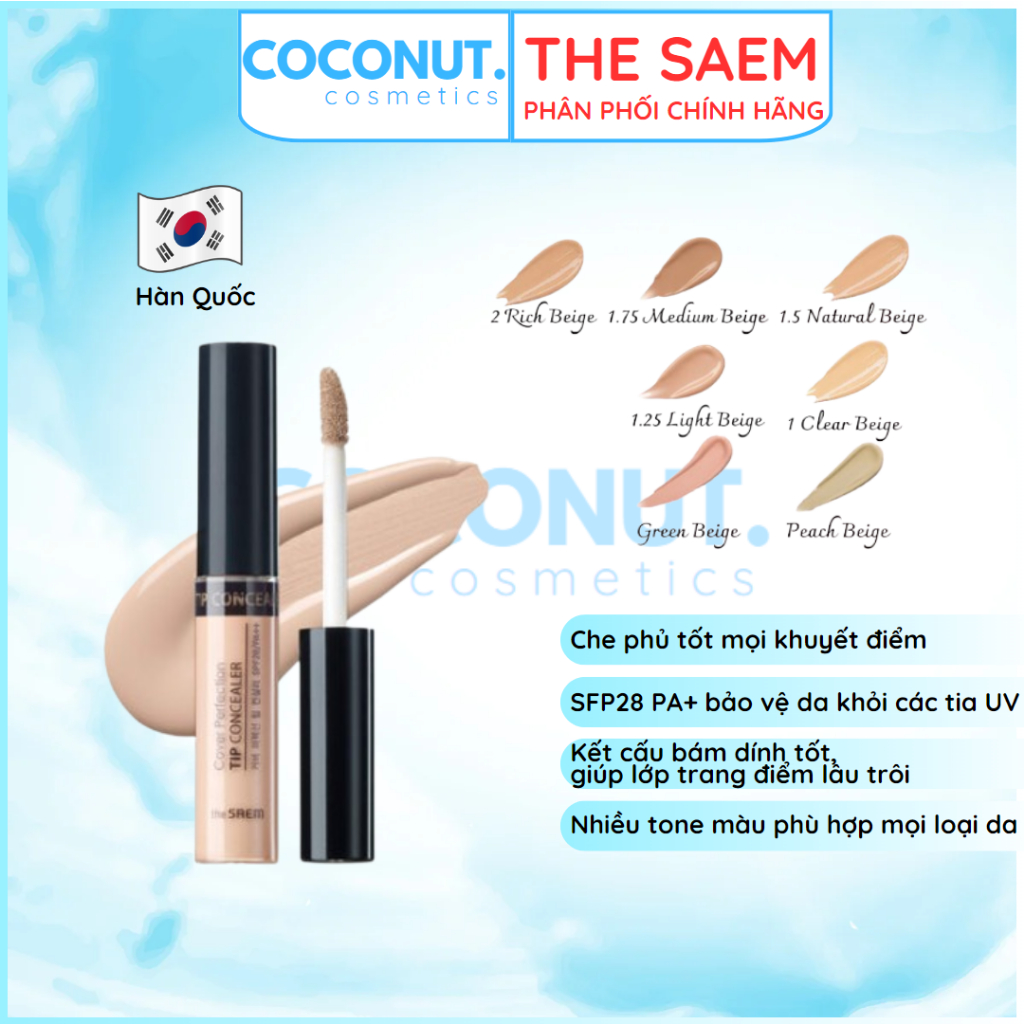 Kem che khuyết điểm quốc dân THE SAEM Cover Perfection Tip Concealer SPF28 PA+ CKĐ chống nắng che ph