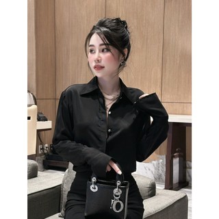 Áo Sơ Mi Lụa Thiết Kế Nẹp Cúc Dài Tay  Chất Lụa Cao Cấp Thiết Kế Basic Thanh Lịch Công Sở