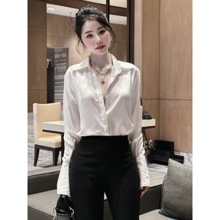 Áo Sơ Mi Lụa Thiết Kế Nẹp Cúc Dài Tay  Chất Lụa Cao Cấp Thiết Kế Basic Thanh Lịch Công Sở