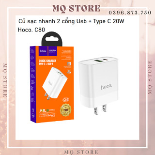 Củ sạc nhanh c80 2 cổng 3.1a, pd 20w, q.c 3.0 hỗ trợ sạc nhanh