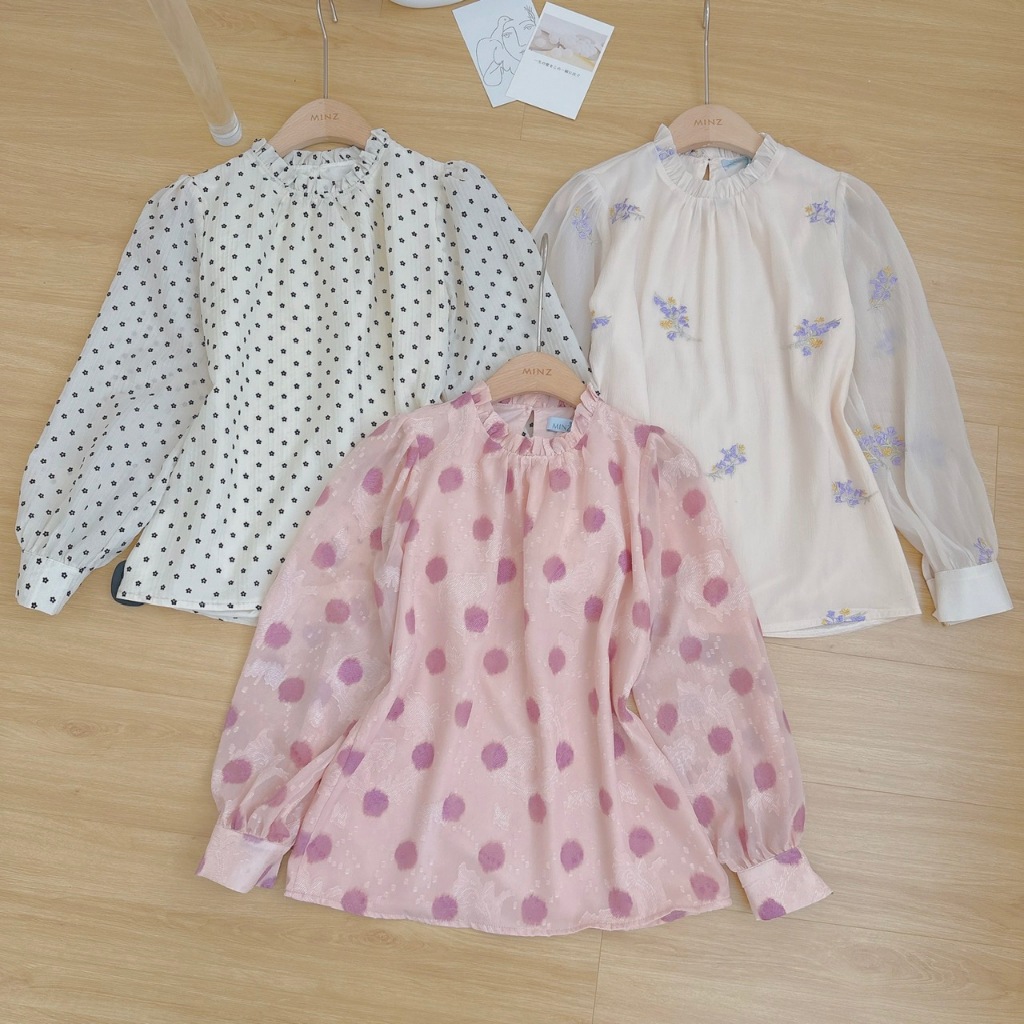 Áo Sơ Mi Cổ Bèo MINZ STORE Mã 1004, Họa Tiết Hoa Phong Cách Dạo Phố