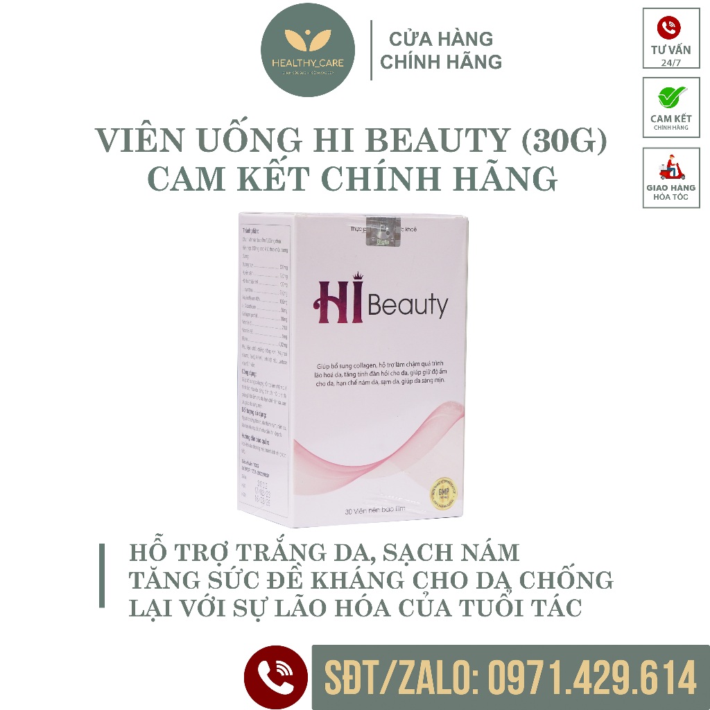 Hộp Viên Uống Hi Beauty Tặng Mask Hi Beauty [CHÍNH HÃNG] - Dưỡng trắng da, mờ nám, phục hồi da (hộp 30 viên)