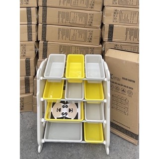 Kệ đồ chơi cho bé, giá sách hình gấu nhiều tầng đựng sách, kèm rổ nhựa 4 tầng