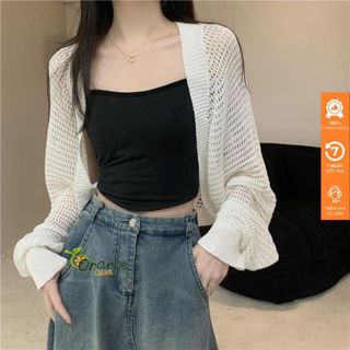 Áo Khoác Len Tay Dài Dáng Lỡ Mỏng, Áo Khoác Cardigan Dệt Kim Lỗ Thoáng Khí Trơn Basic Dễ Phối Đồ Hàng Qccc Orangecloset