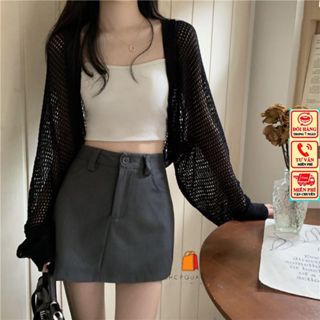 Áo Khoác Cadigan Dệt Kim Mỏng Đan Lỗ Thoáng Khí Áo Len Kiểu Tay Dài Dáng Ngắn Trơn Basic Phong Cách Hàn Quốc Shopcam