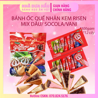 [12cây] Bánh ốc quế mix đủ vị hiệu Risen Mỹ hộp 300g