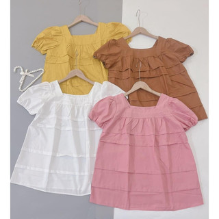 Áo bầu kiểu cộc tay cổ vuông | chất tho nến mát mịn - size s/m/l/xl