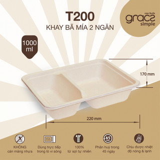 Combo 50 khay 2 ngăn 1000 ml bã mía cao cấp nhập khẩu chịu nhiệt lò nướng 180 c - chịu nhiệt lò vi sóng