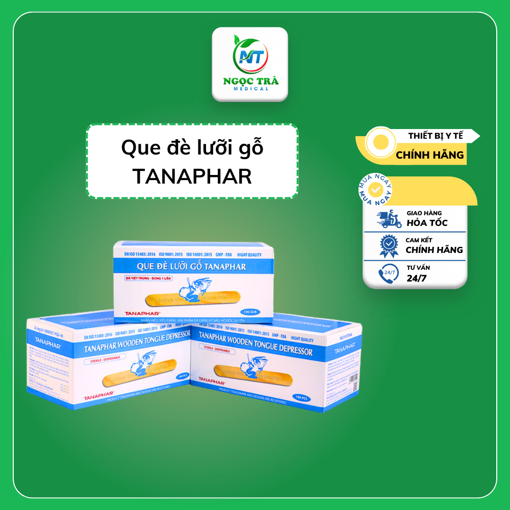 Que đè lưỡi gỗ Tana (Hộp 100 cái, đã tiệt trùng từng cái)