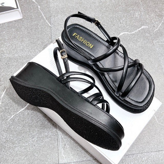 Giày Sandal Nữ Ulzzang Mẫu Mới Quai Ngang Chéo Đế Cao 5cm Mềm Êm Chân