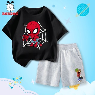 Đồ bộ bé trai BOBDOG 2024, set quần da cá áo thun cotton in hình cute người nhện marvel -CQ- BDO60 cho bé