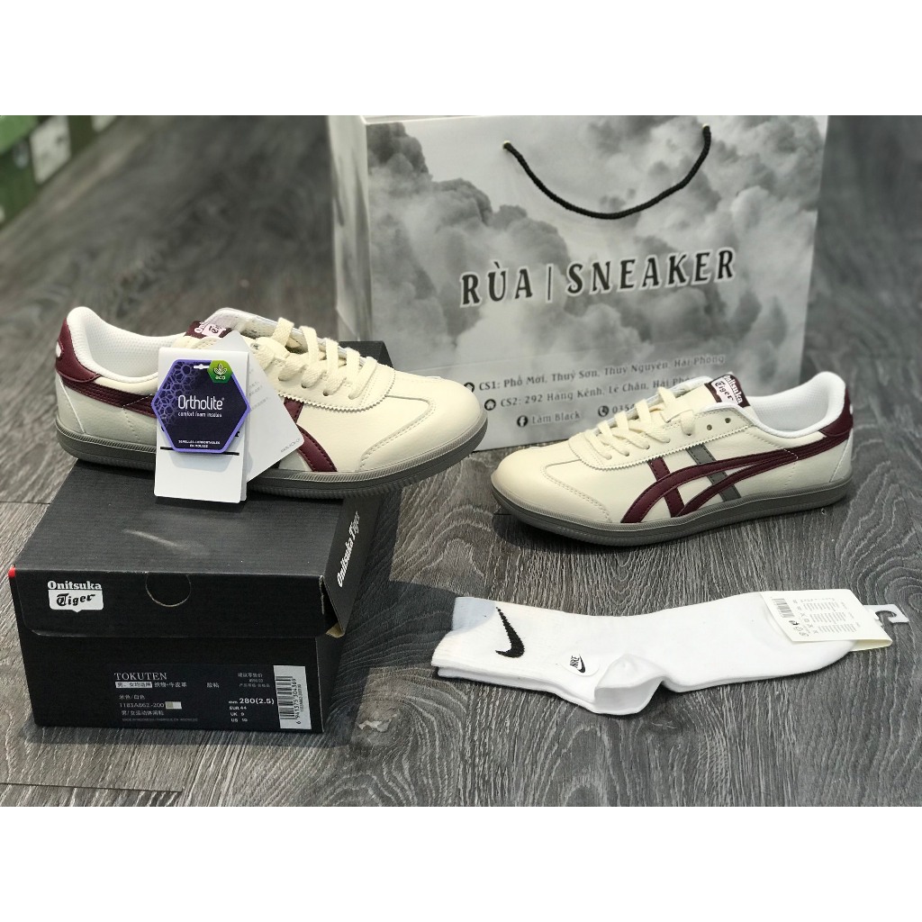 (Rùa Sneaker) Siêu Phẩm Giày Thể Thao Sneaker Tiger Tokuten Shoes White Burgundy Grey Đỏ Đô Cao Cấp 