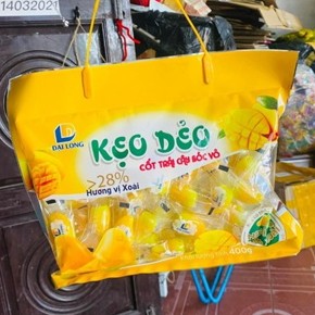  KẸO DẺO CỐT TRÁI CÂY BÓC VỎ HƯƠNG VỊ XOÀI ĐẠI LONG - kẹo có thể bóc vỏ   gói 400gr   