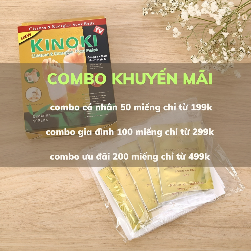 10 Miếng Dán Chân Thải Độc Nhật Bản Kinoki Detox Foot Patch - Ngủ Ngon, Thư Giãn, Giảm Đau Nhức, Tê Bì Chân, Thanh Lọc
