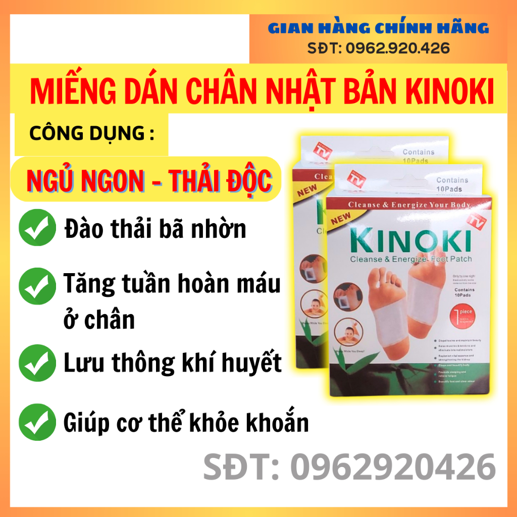 10 Miếng Dán Chân Thải Độc Nhật Bản Kinoki Detox Foot Patch - Ngủ Ngon, Thư Giãn, Giảm Đau Nhức, Tê Bì Chân, Thanh Lọc
