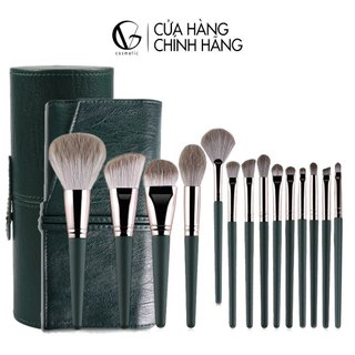 Bộ Cọ Trang Điểm Cá Nhân GUVIET 14 Cây Màu Xanh Lá Kèm Theo Túi Da(Cốc) Đựng Sang Trọng