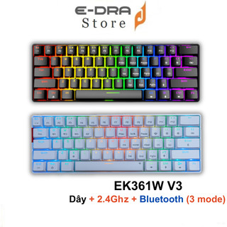 Bàn phím cơ không dây E-DRA EK361W V3 Pin sạc: 1200 mAh (Kết nối: Wired + 2.4Ghz + Bluetooth)