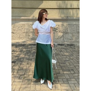Váy lụa suông dài xanh lá đậm sy store