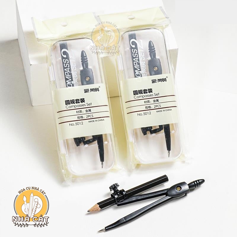 Compa kim loại kèm bút chì 2PS