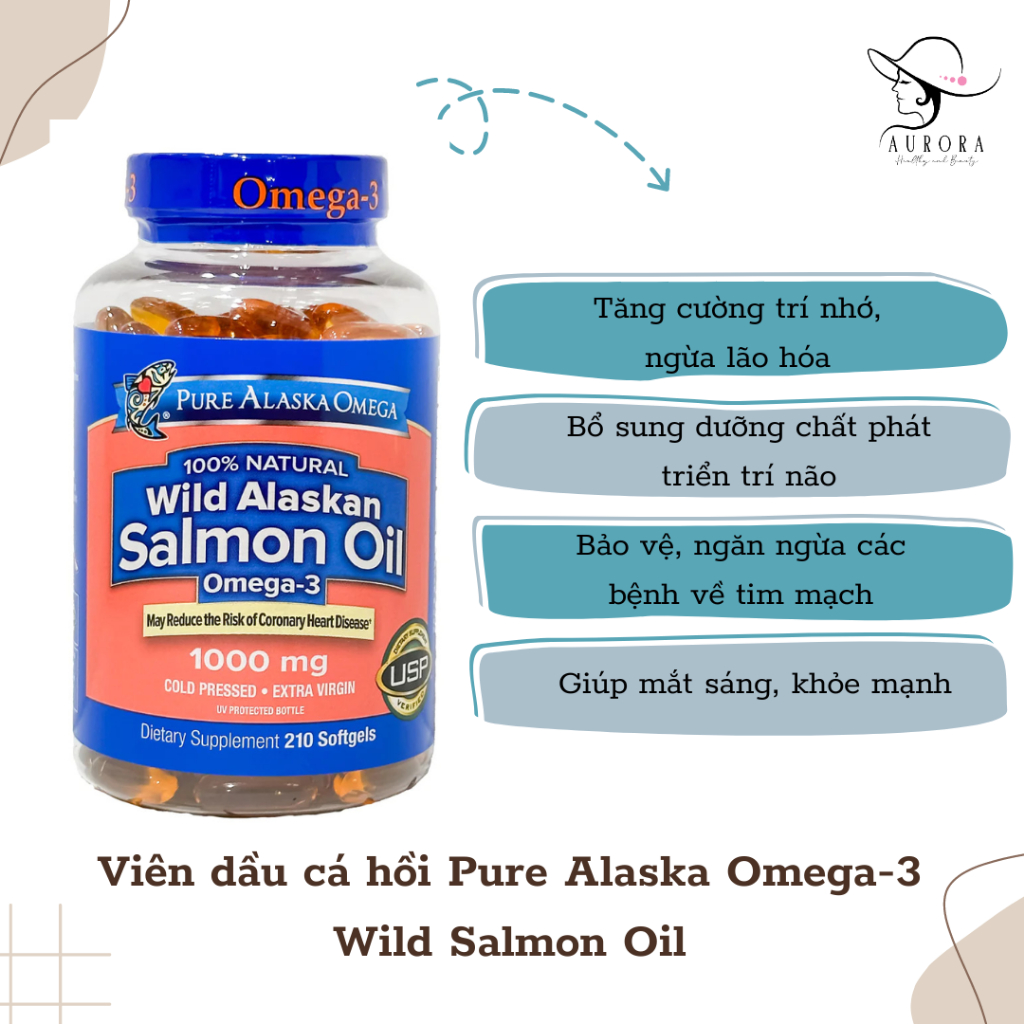 [Hàng Chính Hãng] Viên uống dầu cá hồi salmon Pure Alaska Omega-3, Dầu cá omega 3 Wild Alaska Salmon Oil, 210 viên