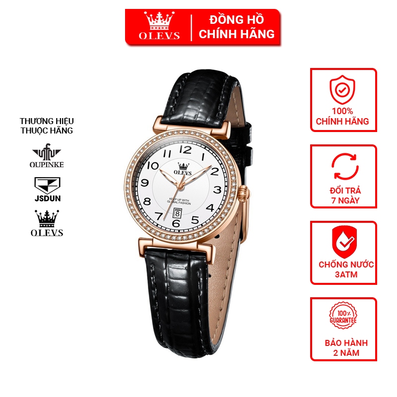 Đồng hồ nữ Olevs chính hãng thạch anh kim dạ quang,Đồng hồ dây da chống nước cao cấp,Đồng hồ đeo tay
